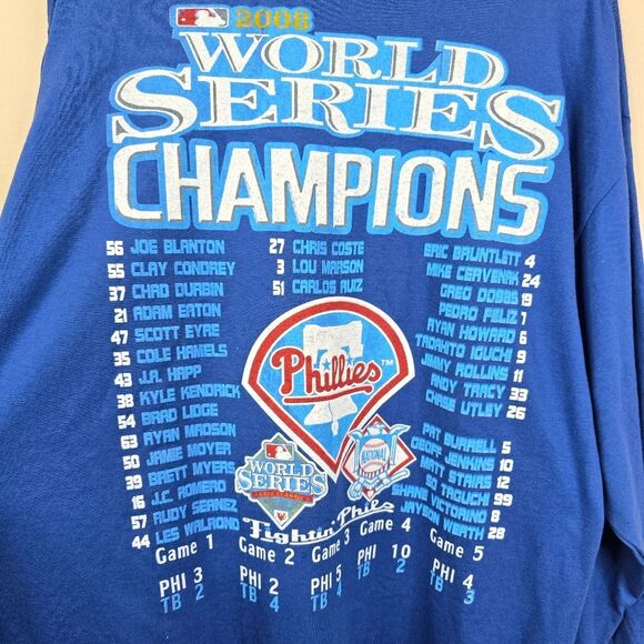 Jerzees Phl Phillies 2008 WS Champs Doublesided Roster Scoresheet Tee XL - Picture 4 of 7